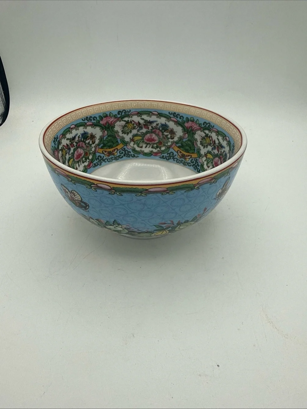 Williams Sonoma Blue Floral Butterfly Ceramic Bowl